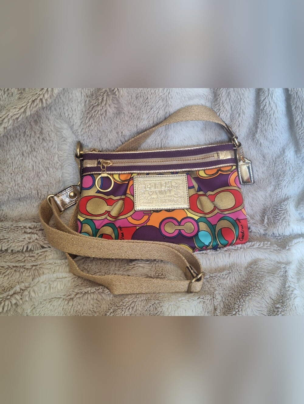 Y2K Coach Poppy Limited Edition Groovy Crossbody Swingpack Op Art Gold Sparkle